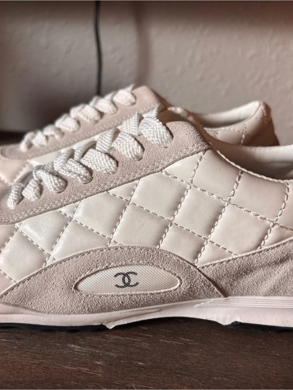CHANEL Quilted Leather & Suede Low-Top Sneakers in White